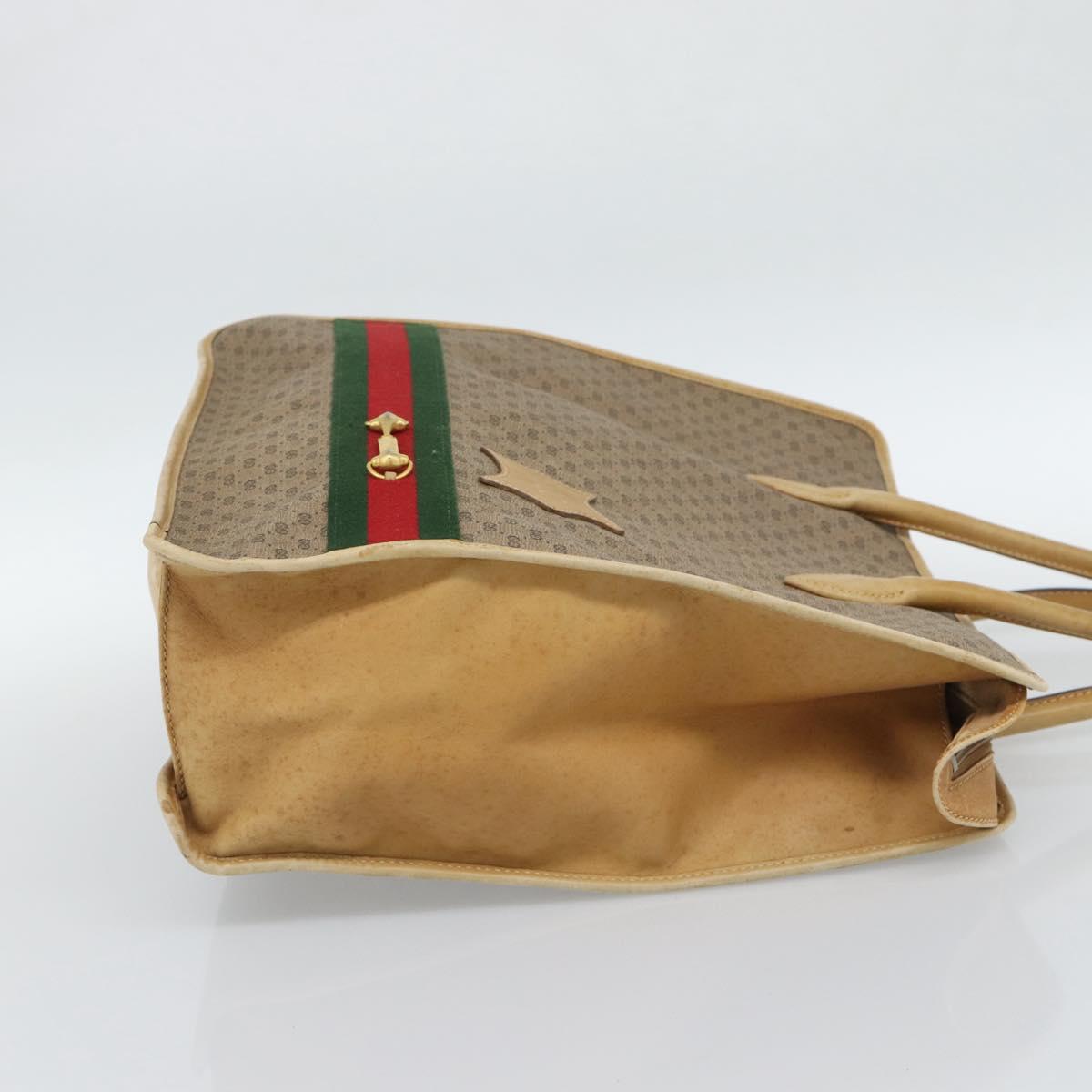 GUCCI Micro GG Supreme WebSherry Line Horsebit Bag PVC Beige Auth ti3965