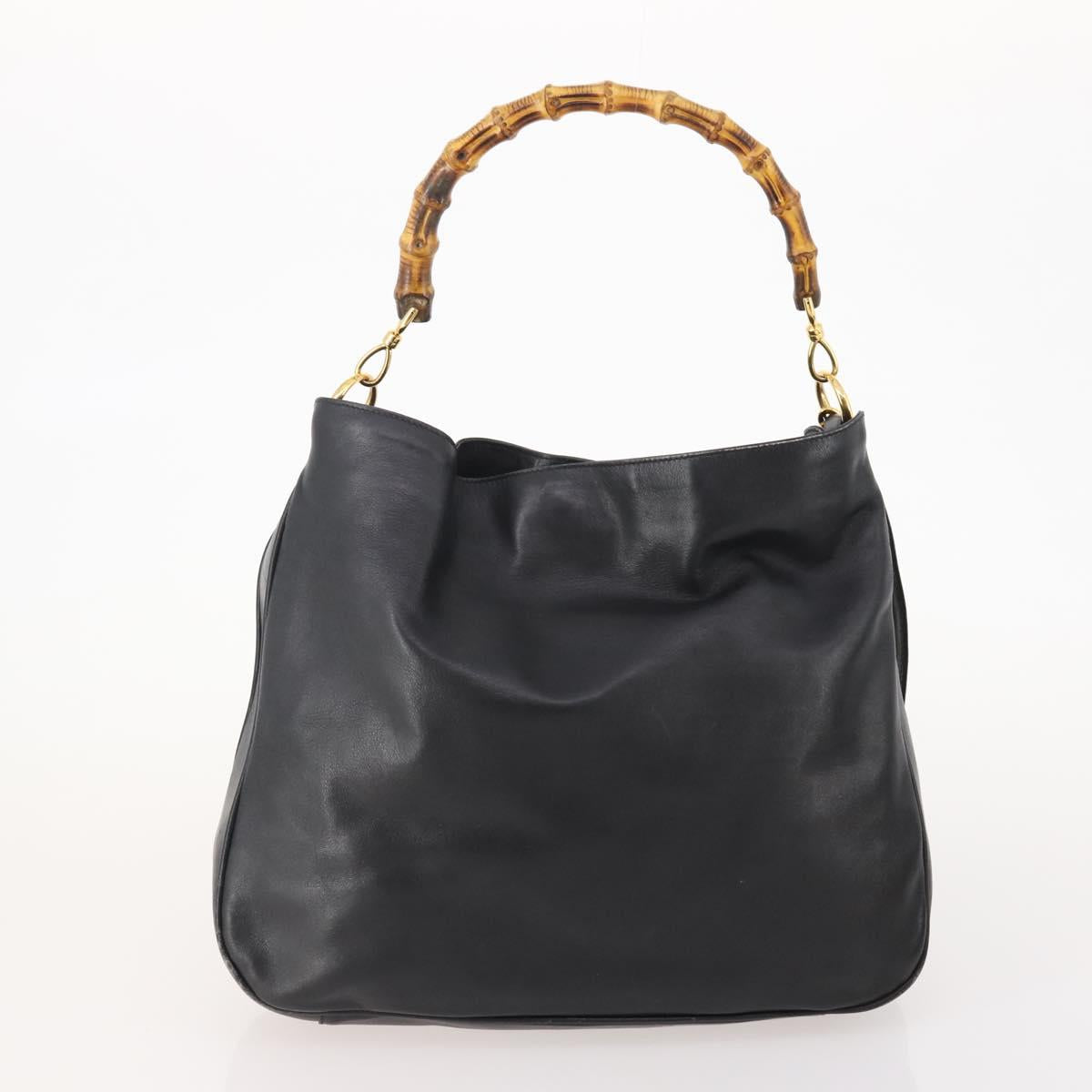 GUCCI Bamboo Shoulder Bag Leather Nylon 2way 2 Set Black Auth ti3966