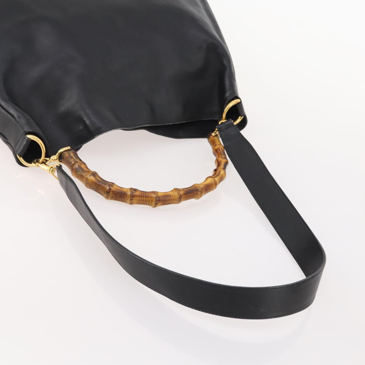 GUCCI Bamboo Shoulder Bag Leather Nylon 2way 2 Set Black Auth ti3966
