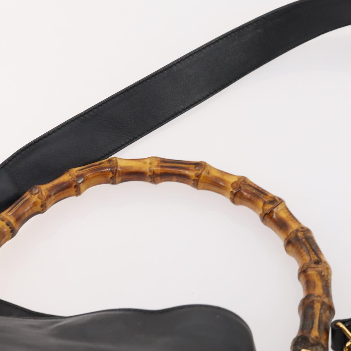 GUCCI Bamboo Shoulder Bag Leather Nylon 2way 2 Set Black Auth ti3966