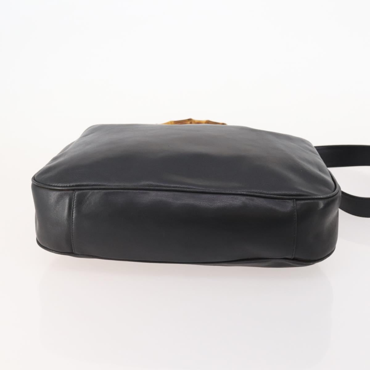 GUCCI Bamboo Shoulder Bag Leather Nylon 2way 2 Set Black Auth ti3966