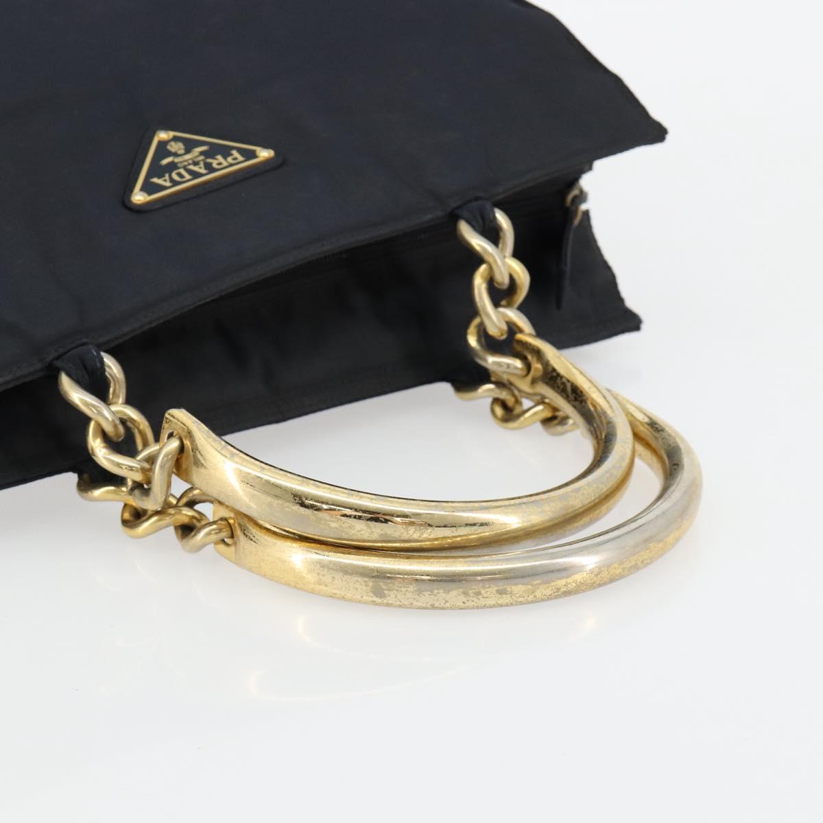 PRADA Hand Bag Nylon Black Gold Auth ti3967