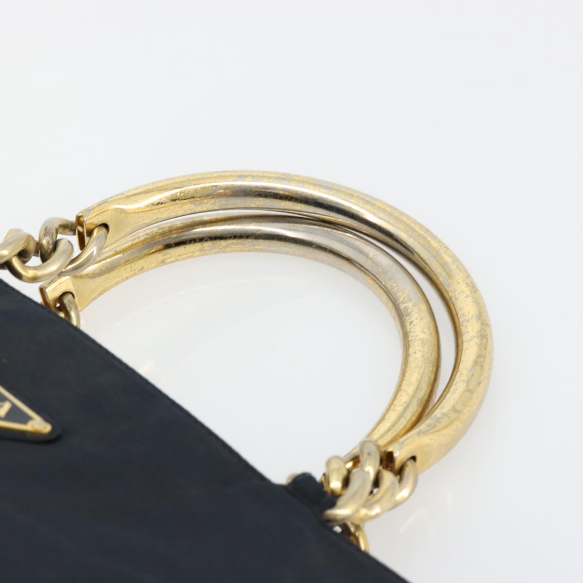 PRADA Hand Bag Nylon Black Gold Auth ti3967