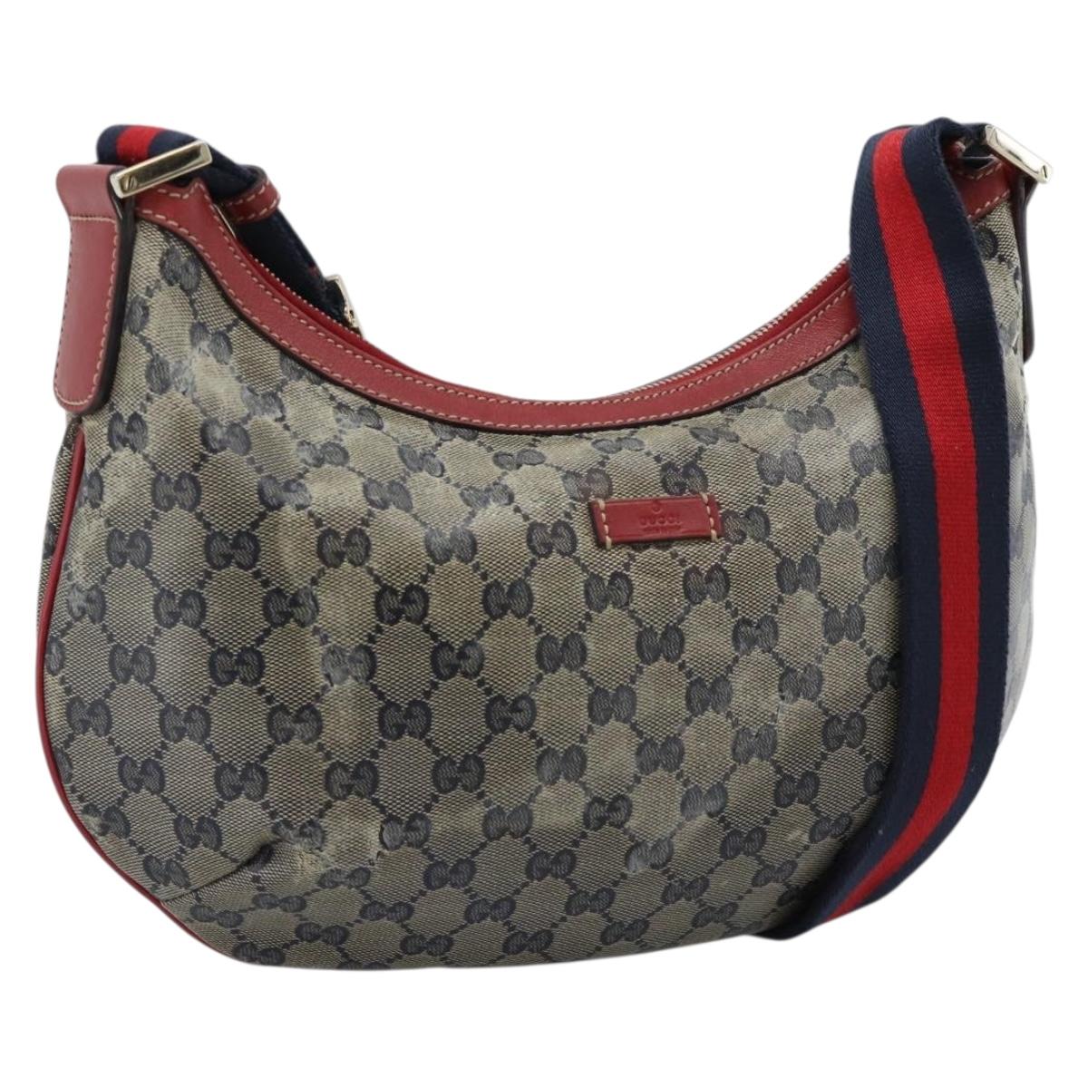 GUCCI GG Crystal Sherry Line Bag Coated Canvas Navy Gold 181092 Auth ti3970