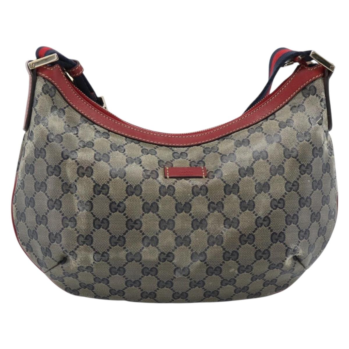GUCCI GG Crystal Sherry Line Bag Coated Canvas Navy Gold 181092 Auth ti3970