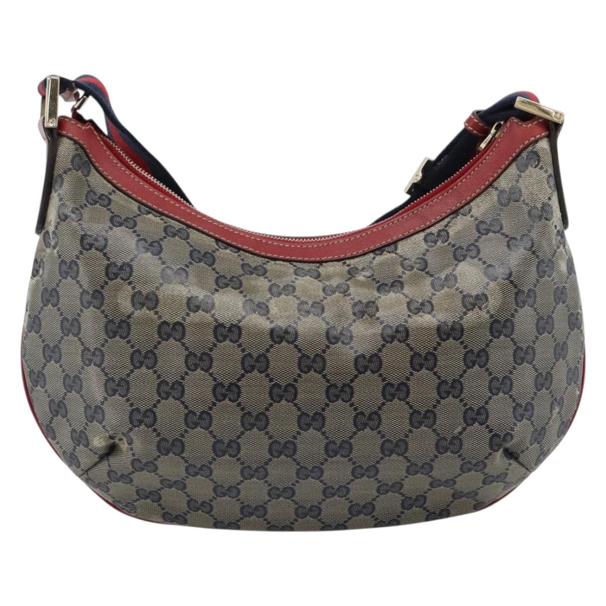 GUCCI GG Crystal Sherry Line Bag Coated Canvas Navy Gold 181092 Auth ti3970