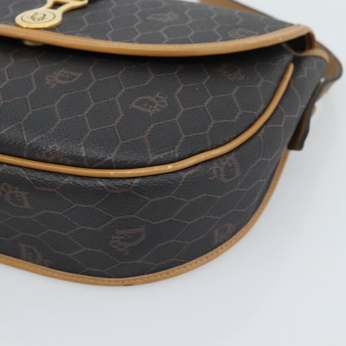 Christian Dior Honeycomb Canvas Shoulder Bag PVC Black Gold Auth ti3972
