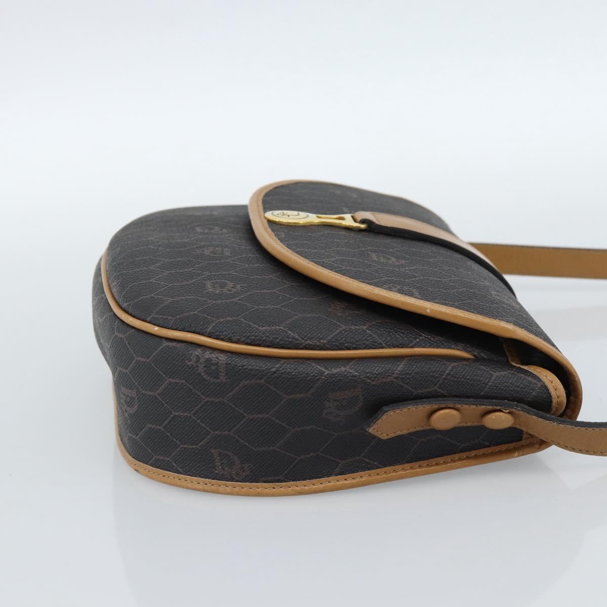Christian Dior Honeycomb Canvas Shoulder Bag PVC Black Gold Auth ti3972