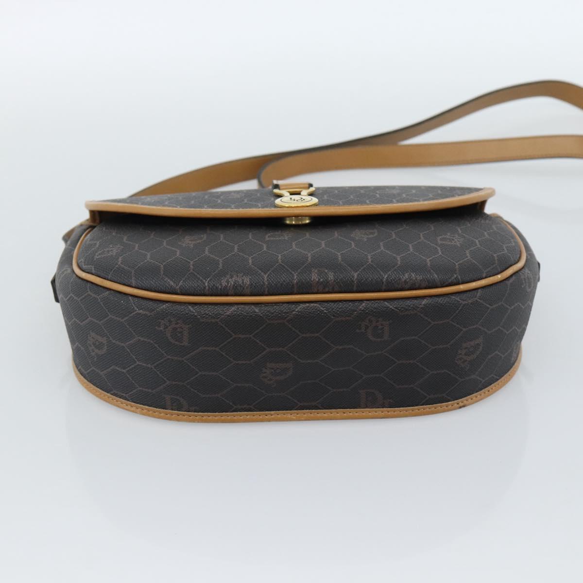Christian Dior Honeycomb Canvas Shoulder Bag PVC Black Gold Auth ti3972