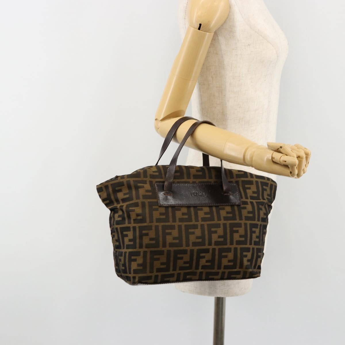 FENDI Zucca Canvas Hand Bag Black Brown Auth ti3974