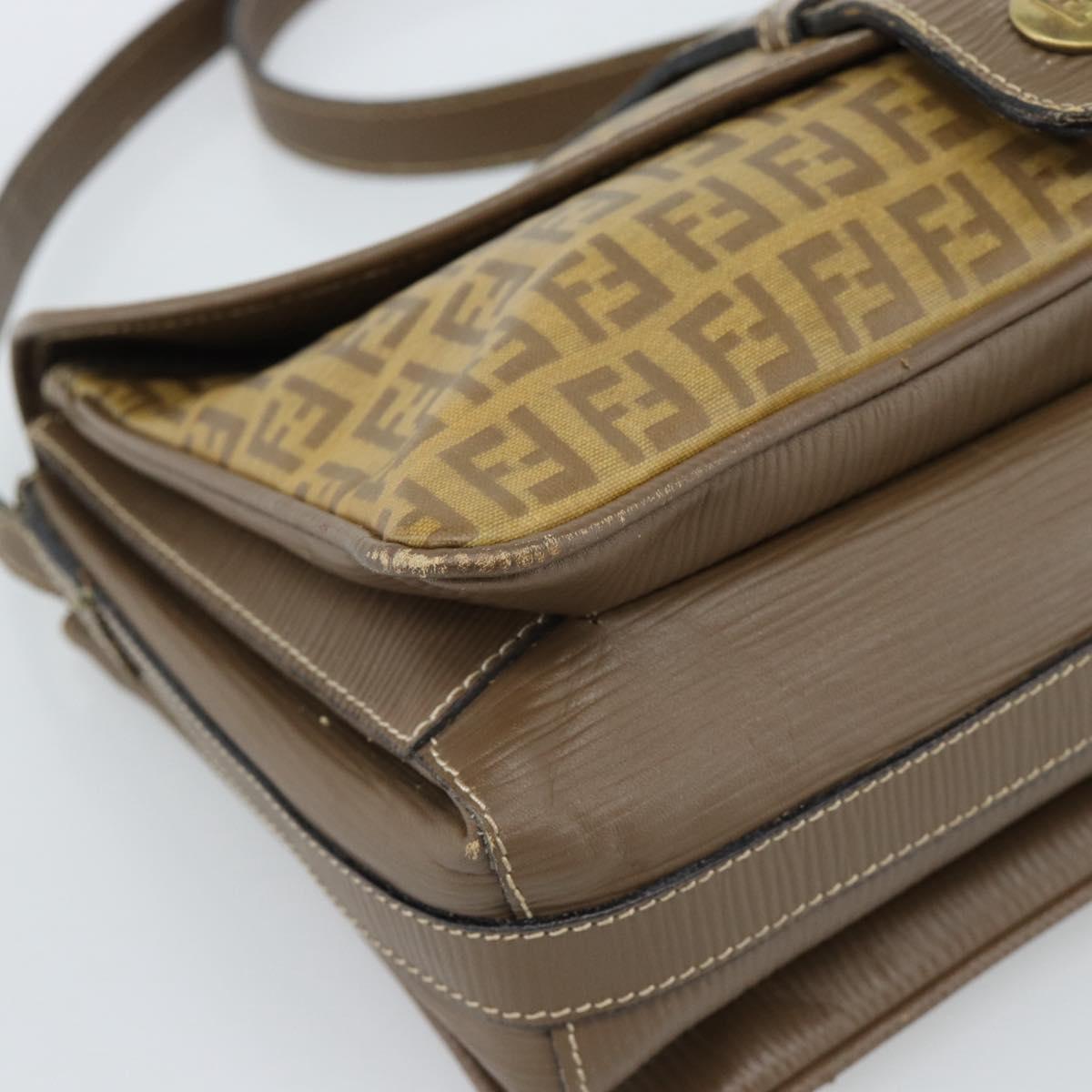 FENDI Zucchino Canvas Shoulder Bag Coated Canvas Beige Gold Auth ti3975
