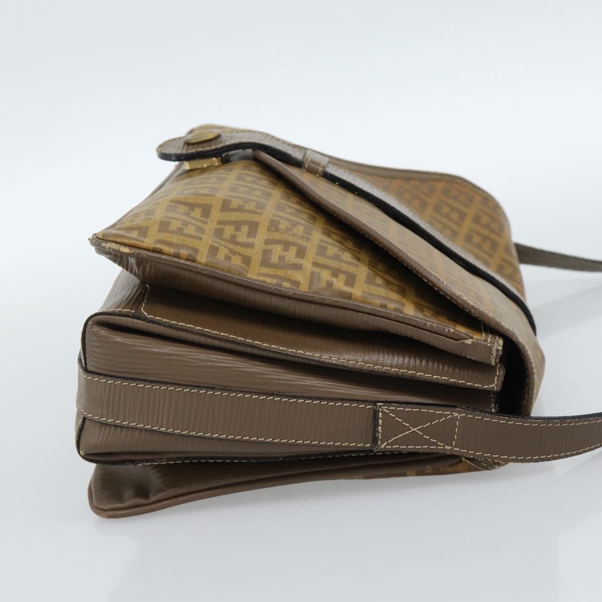 FENDI Zucchino Canvas Shoulder Bag Coated Canvas Beige Gold Auth ti3975