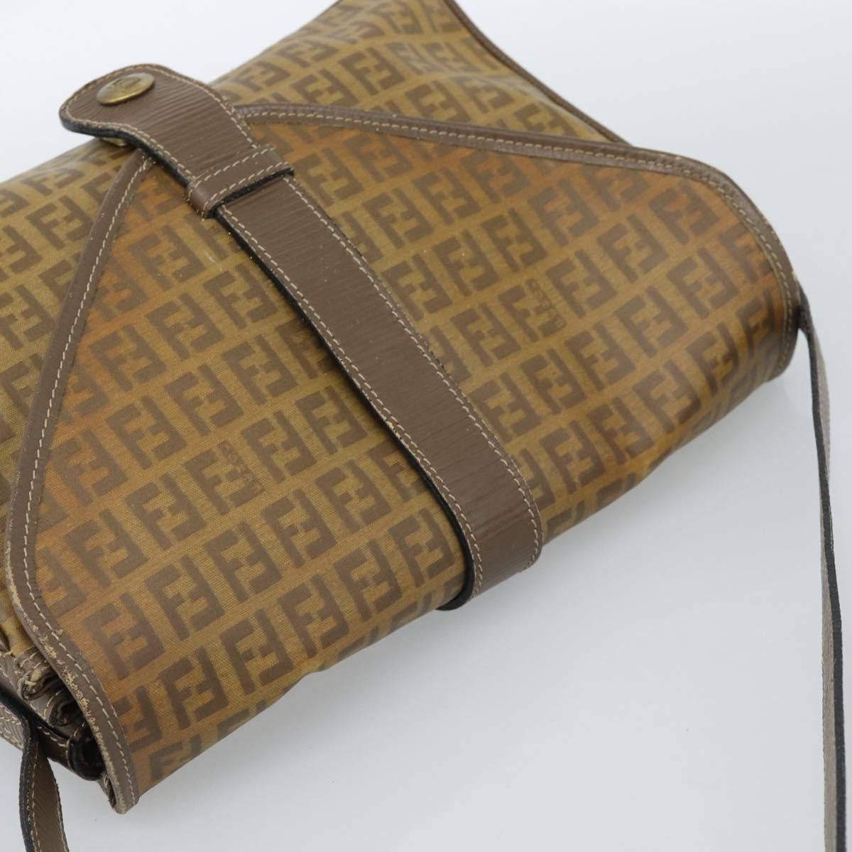 FENDI Zucchino Canvas Shoulder Bag Coated Canvas Beige Gold Auth ti3975