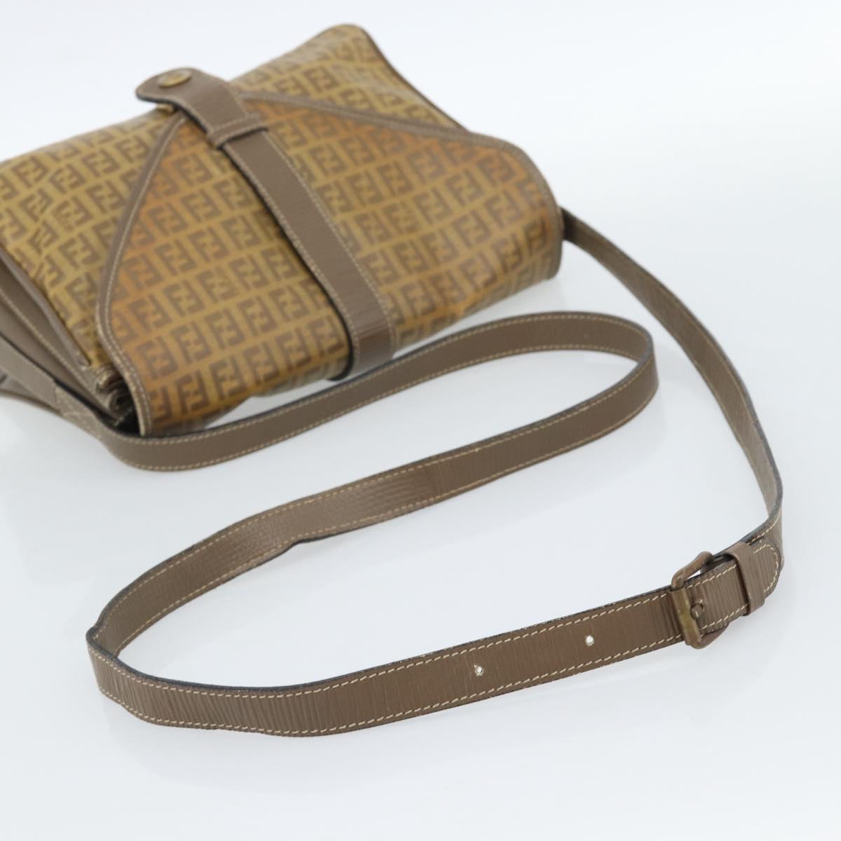FENDI Zucchino Canvas Shoulder Bag Coated Canvas Beige Gold Auth ti3975