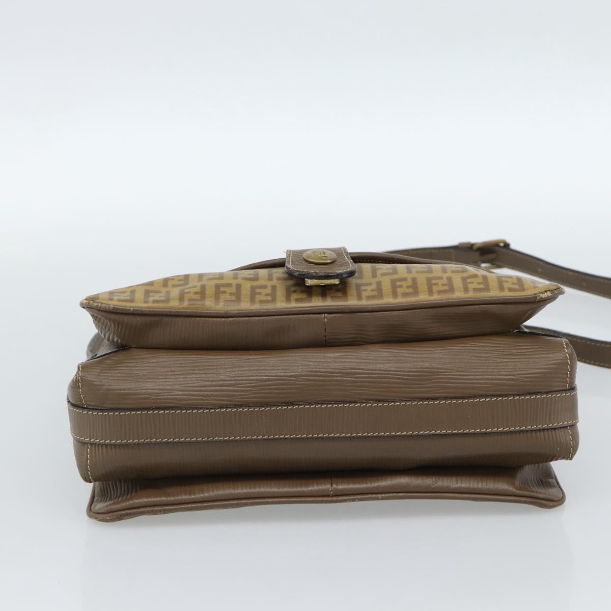 FENDI Zucchino Canvas Shoulder Bag Coated Canvas Beige Gold Auth ti3975
