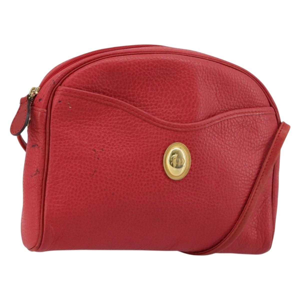Christian Dior Shoulder Bag Leather Red Gold Auth ti3976