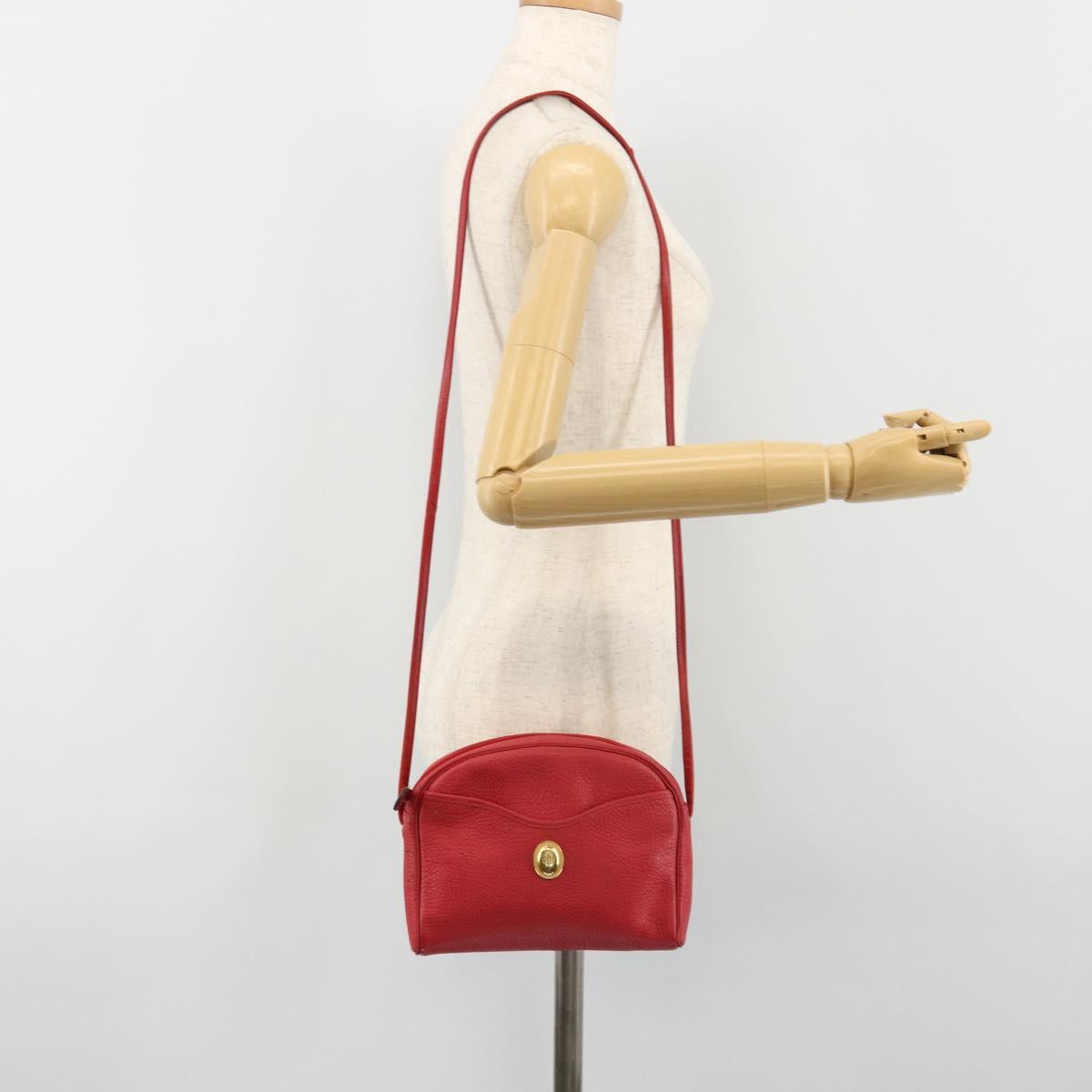 Christian Dior Shoulder Bag Leather Red Gold Auth ti3976