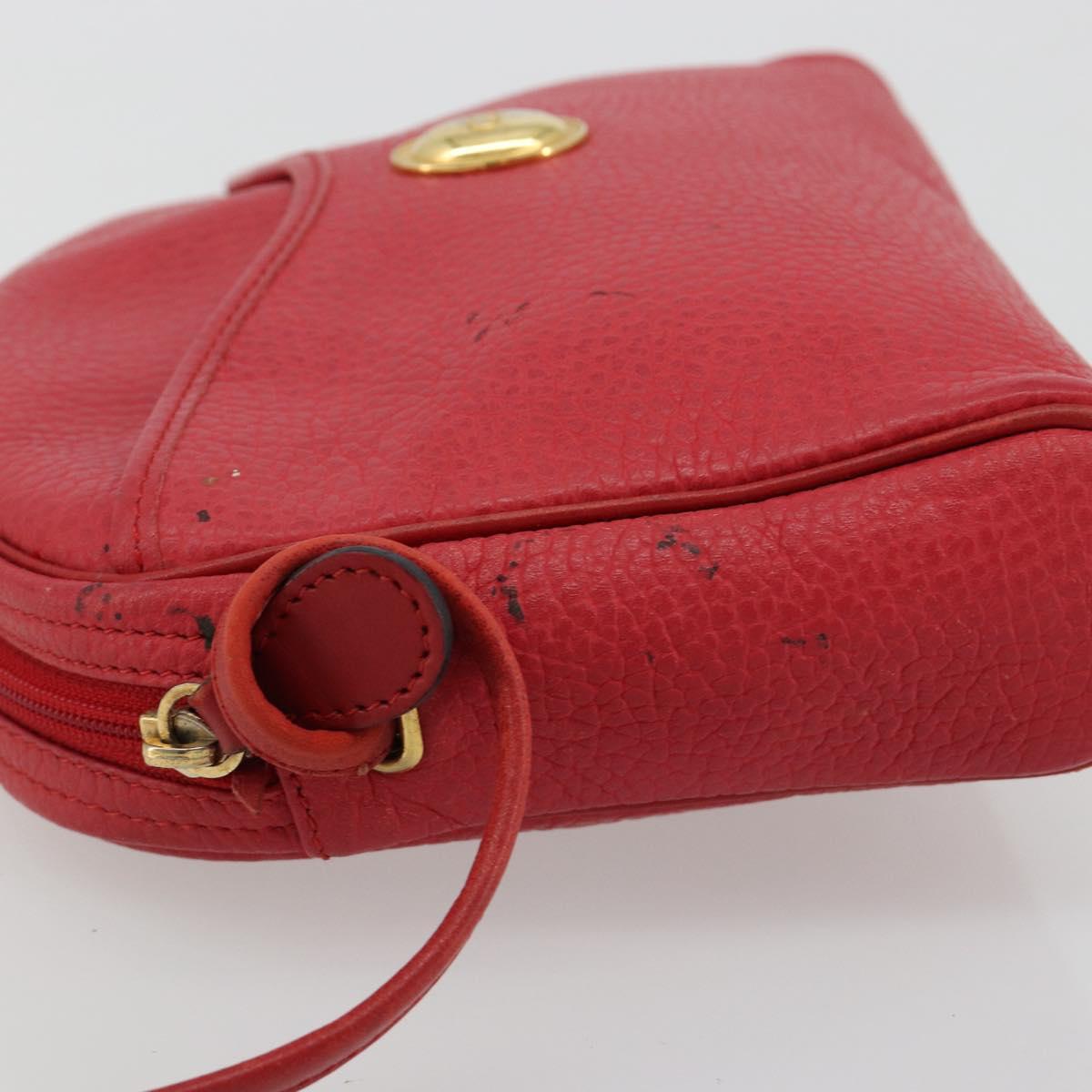 Christian Dior Shoulder Bag Leather Red Gold Auth ti3976