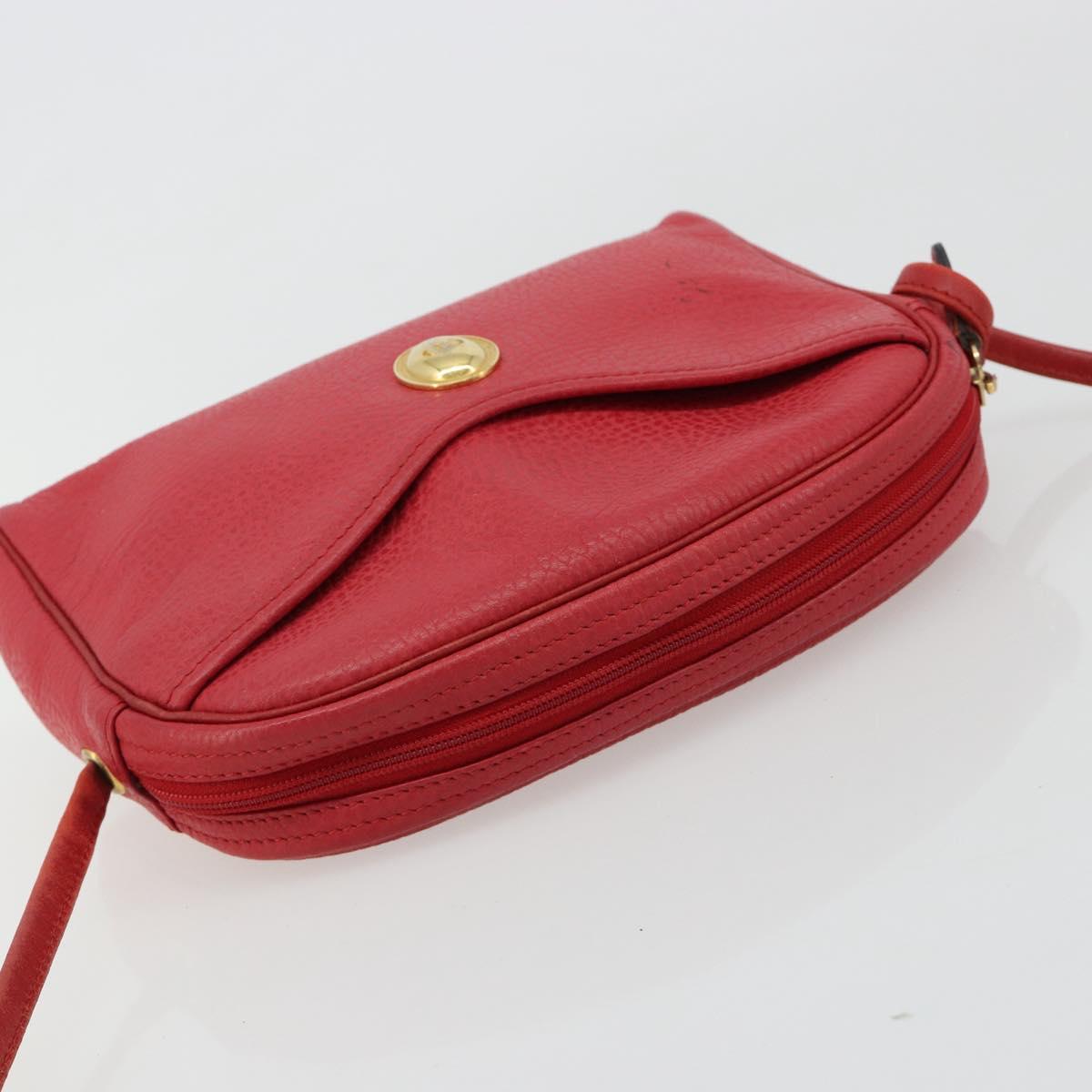 Christian Dior Shoulder Bag Leather Red Gold Auth ti3976