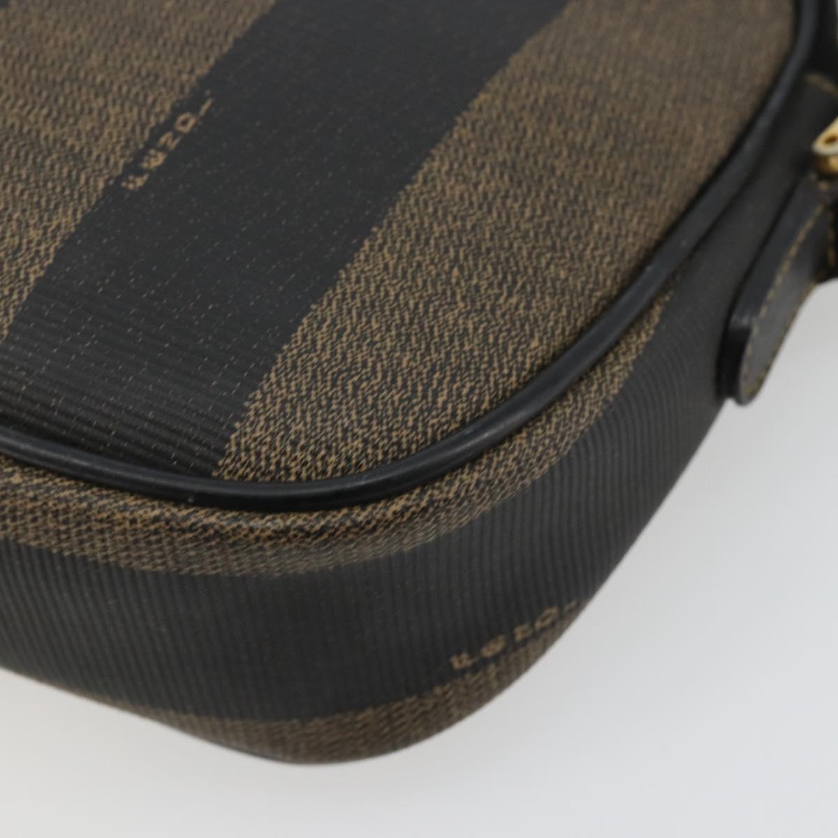FENDI Pecan Canvas Shoulder Bag PVC Black Brown Auth ti3977