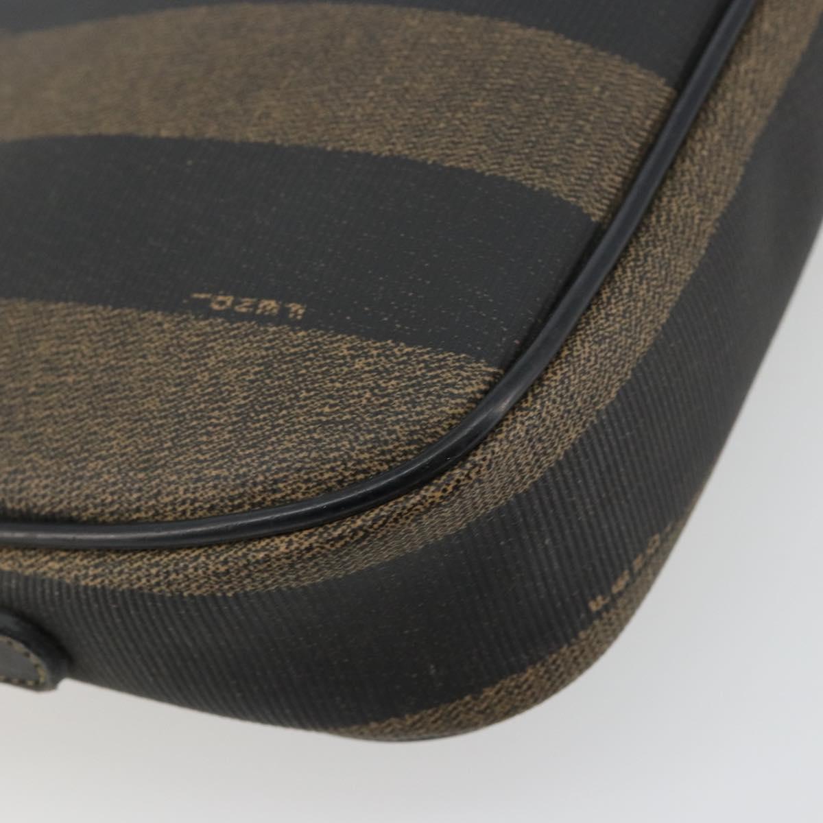 FENDI Pecan Canvas Shoulder Bag PVC Black Brown Auth ti3977