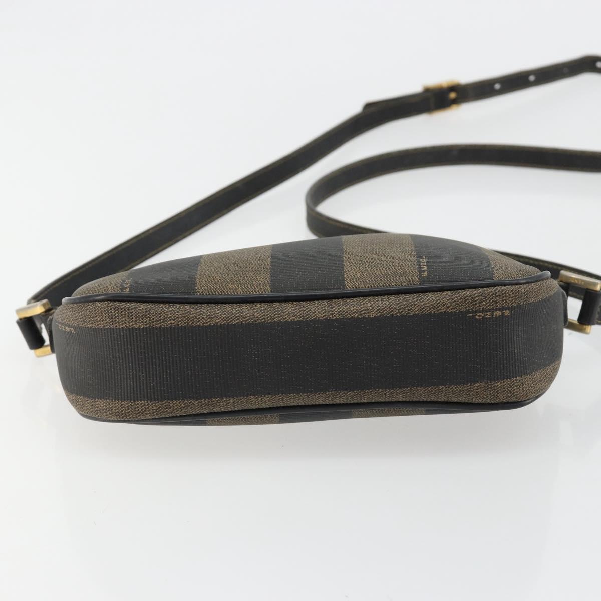 FENDI Pecan Canvas Shoulder Bag PVC Black Brown Auth ti3977
