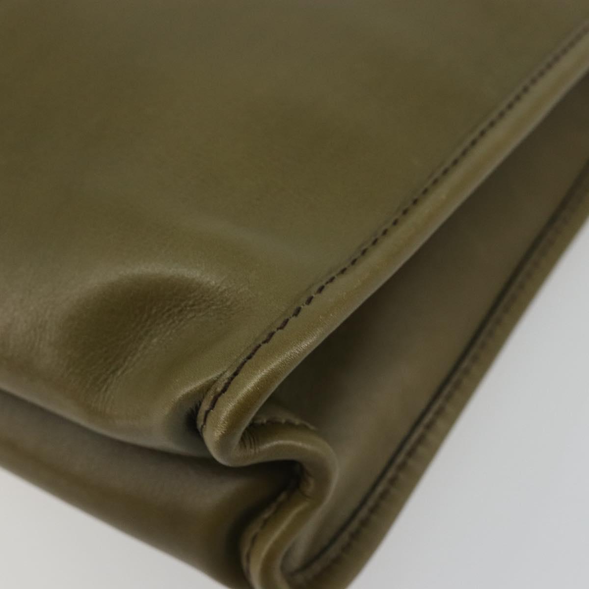 Christian Dior Clutch Bag Leather Green Gold Auth ti3979