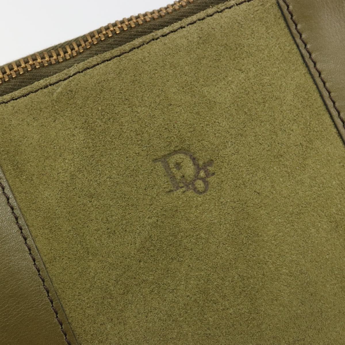Christian Dior Clutch Bag Leather Green Gold Auth ti3979