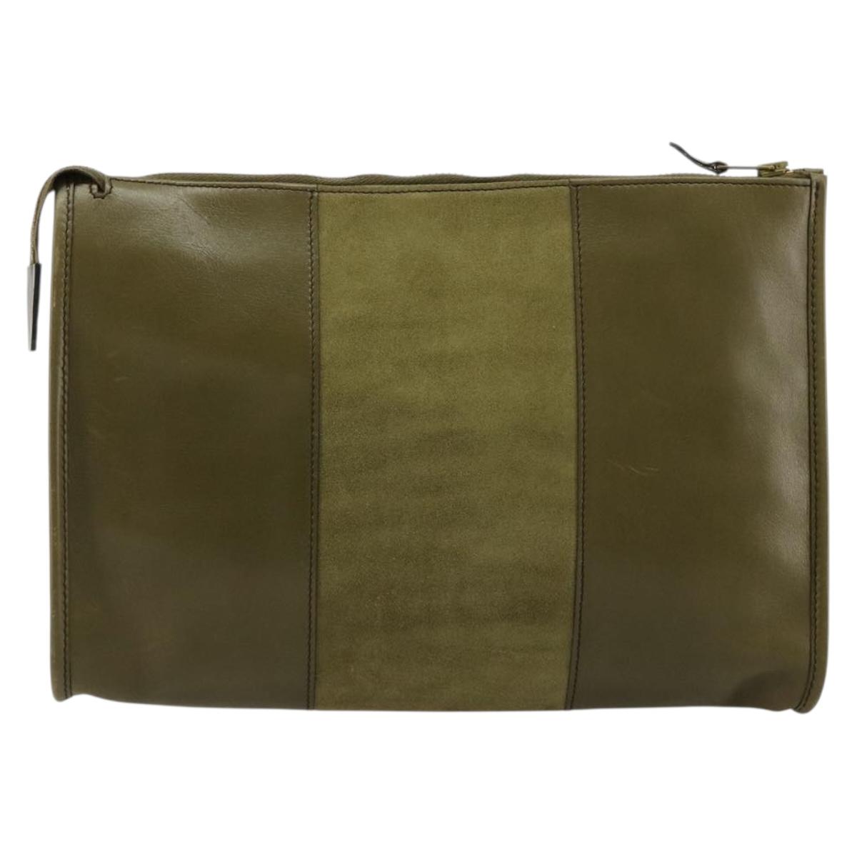Christian Dior Clutch Bag Leather Green Gold Auth ti3979
