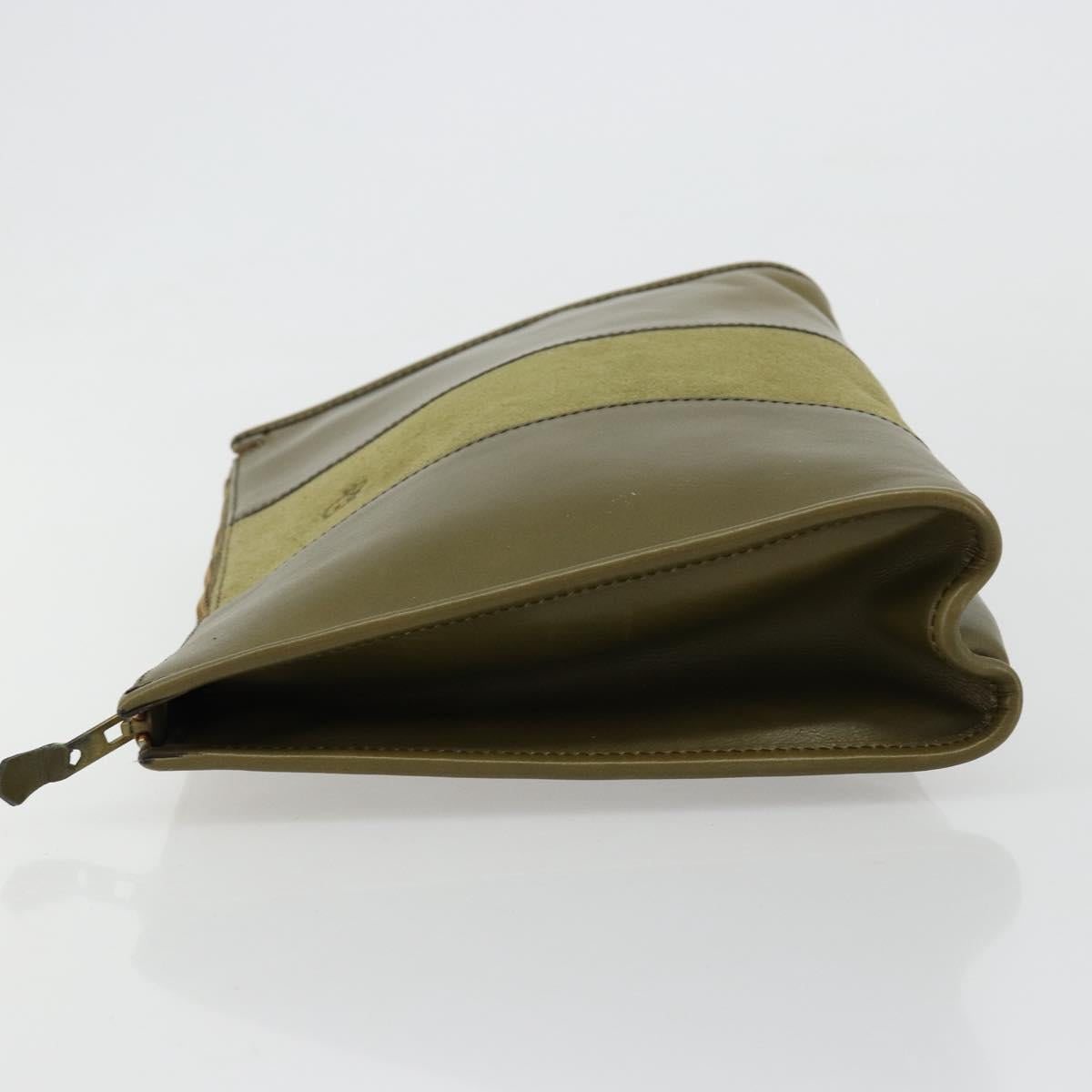 Christian Dior Clutch Bag Leather Green Gold Auth ti3979