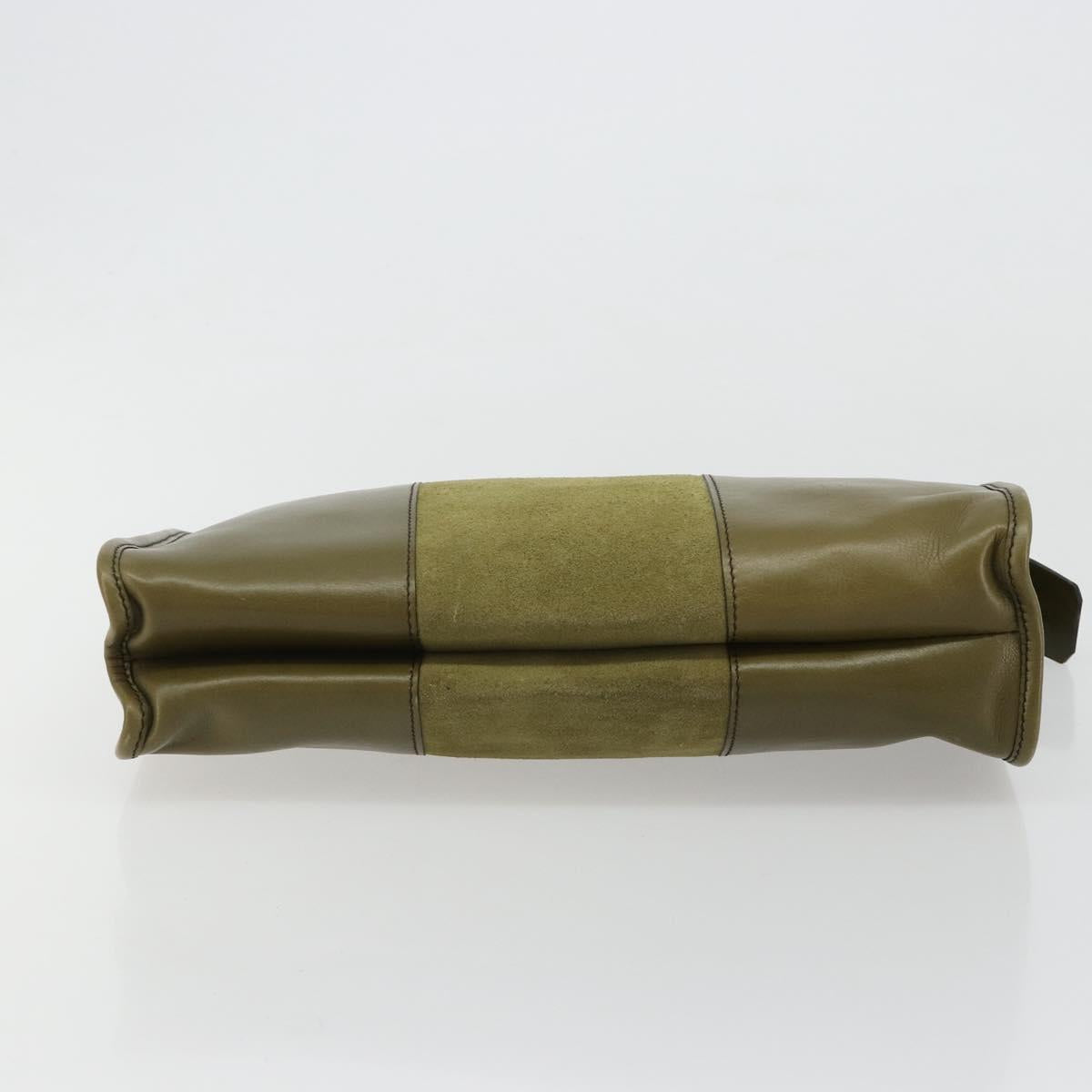 Christian Dior Clutch Bag Leather Green Gold Auth ti3979