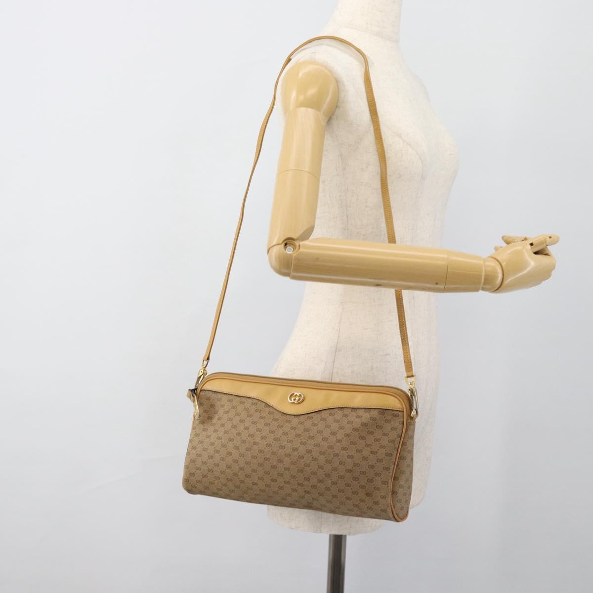 GUCCI Micro GG Supreme Shoulder Bag PVC Beige Gold Auth ti3980