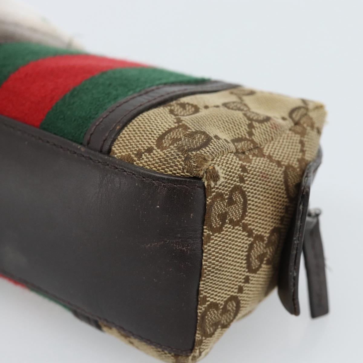 GUCCI GG Canvas Web Sherry Line Pouch Beige 256639 Auth ti3981