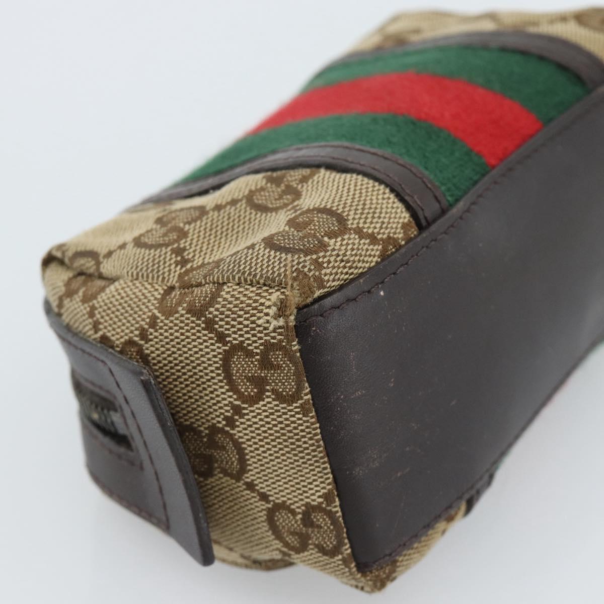 GUCCI GG Canvas Web Sherry Line Pouch Beige 256639 Auth ti3981