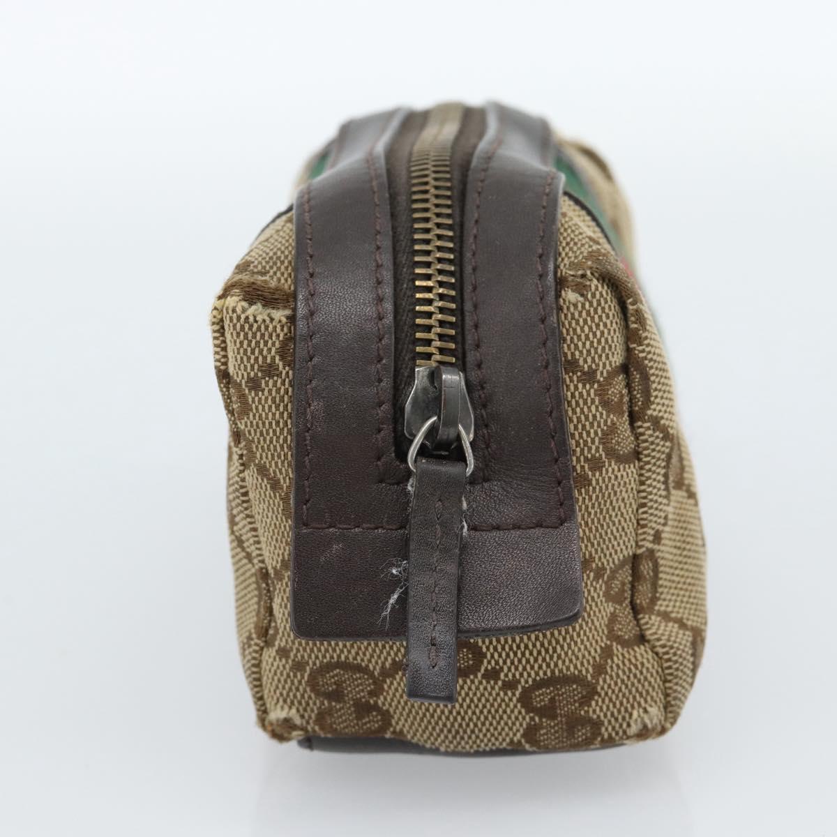 GUCCI GG Canvas Web Sherry Line Pouch Beige 256639 Auth ti3981