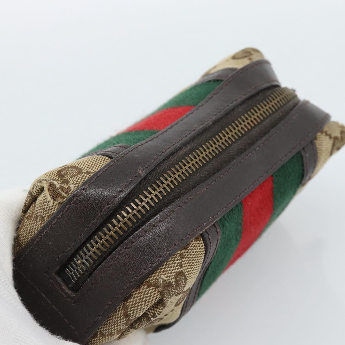 GUCCI GG Canvas Web Sherry Line Pouch Beige 256639 Auth ti3981