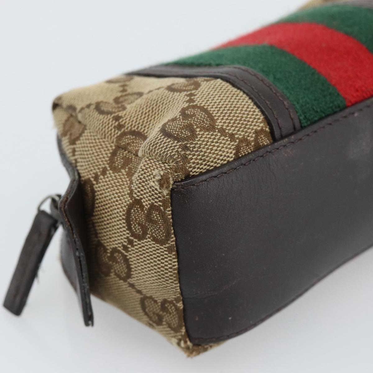GUCCI GG Canvas Web Sherry Line Pouch Beige 256639 Auth ti3981