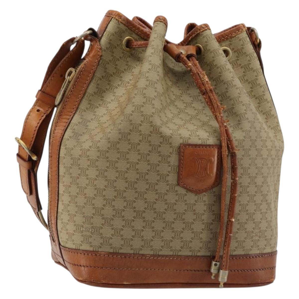 CELINE Macadam Canvas Shoulder Bag PVC Beige Gold Auth ti3982