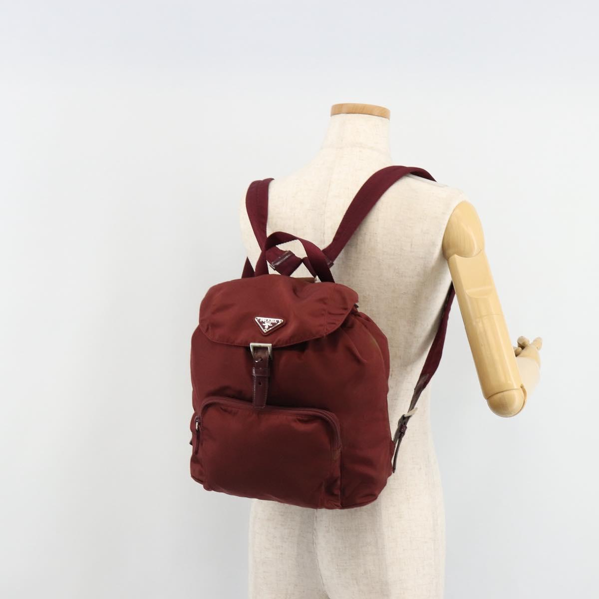 PRADA Backpack Nylon Red Silver Auth ti3983A