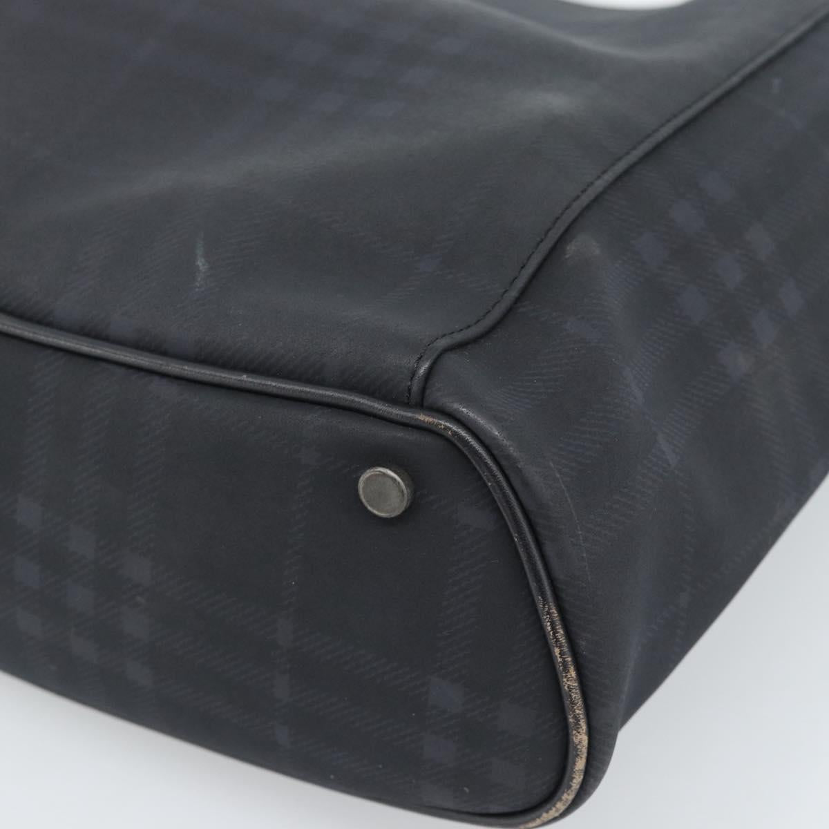 BURBERRY Nova Check Tote Bag PVC Navy Silver Auth ti3984
