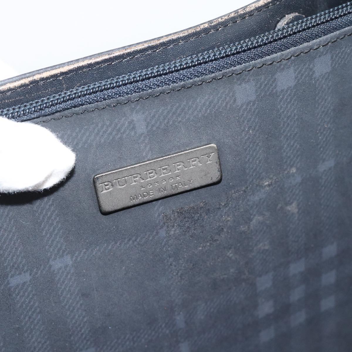 BURBERRY Nova Check Tote Bag PVC Navy Silver Auth ti3984