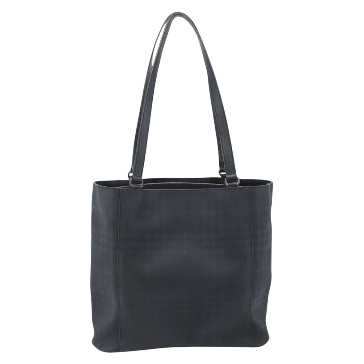 BURBERRY Nova Check Tote Bag PVC Navy Silver Auth ti3984