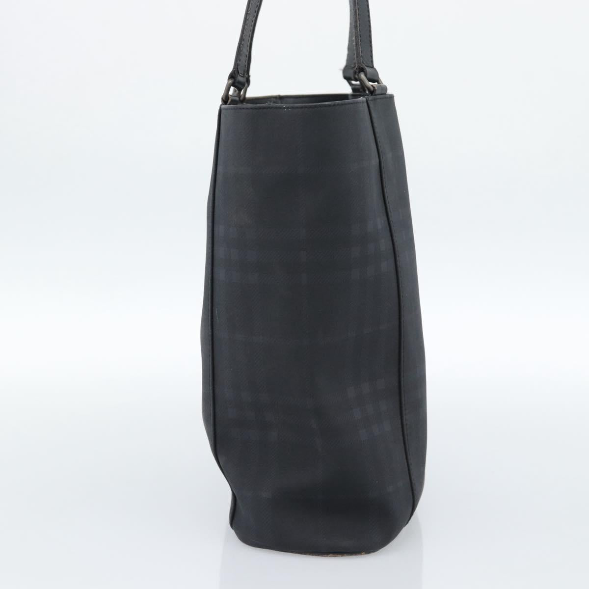 BURBERRY Nova Check Tote Bag PVC Navy Silver Auth ti3984