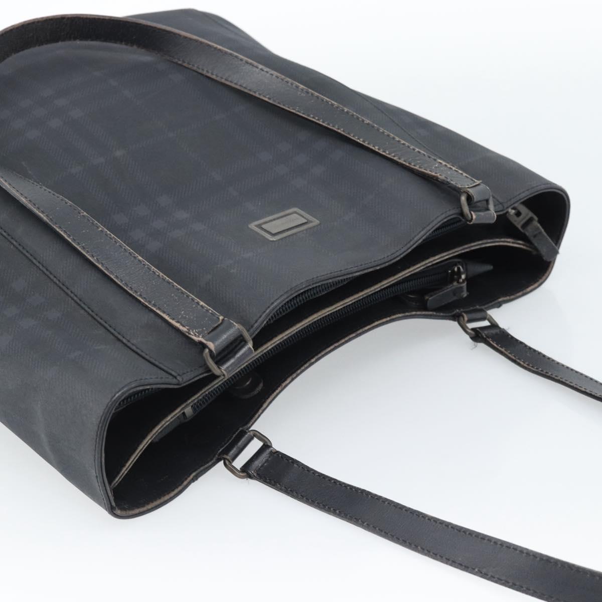 BURBERRY Nova Check Tote Bag PVC Navy Silver Auth ti3984