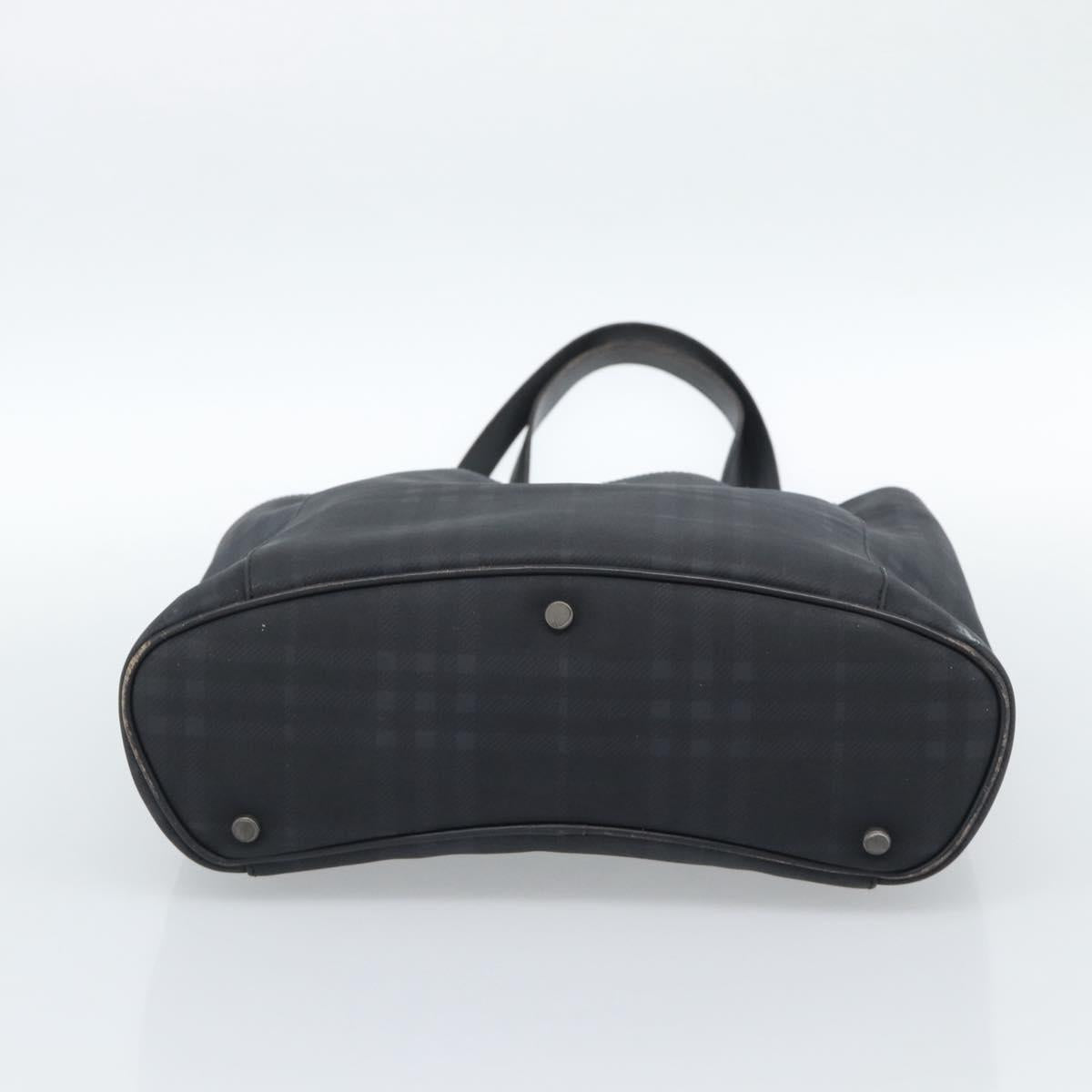 BURBERRY Nova Check Tote Bag PVC Navy Silver Auth ti3984