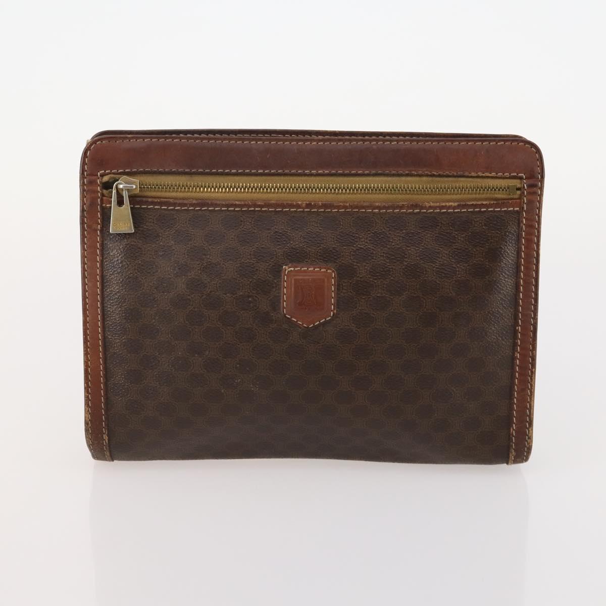 CELINE Macadam Canvas Clutch Bag PVC Leather 2 Set Brown Auth ti3985