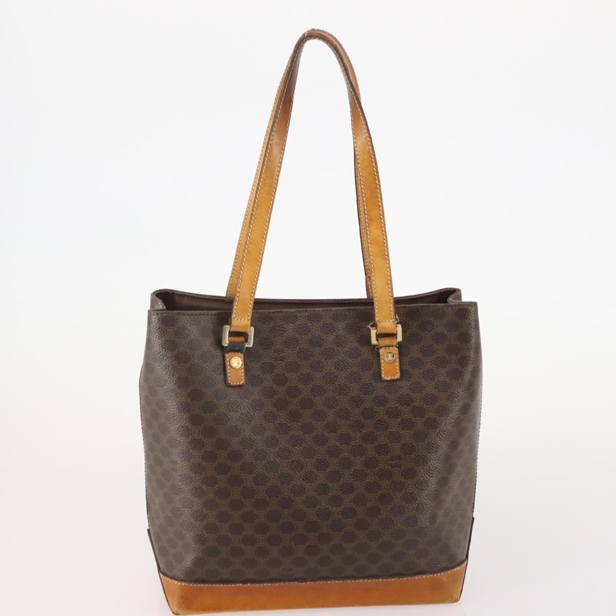 CELINE Macadam Canvas Clutch Bag PVC Leather 2 Set Brown Auth ti3985