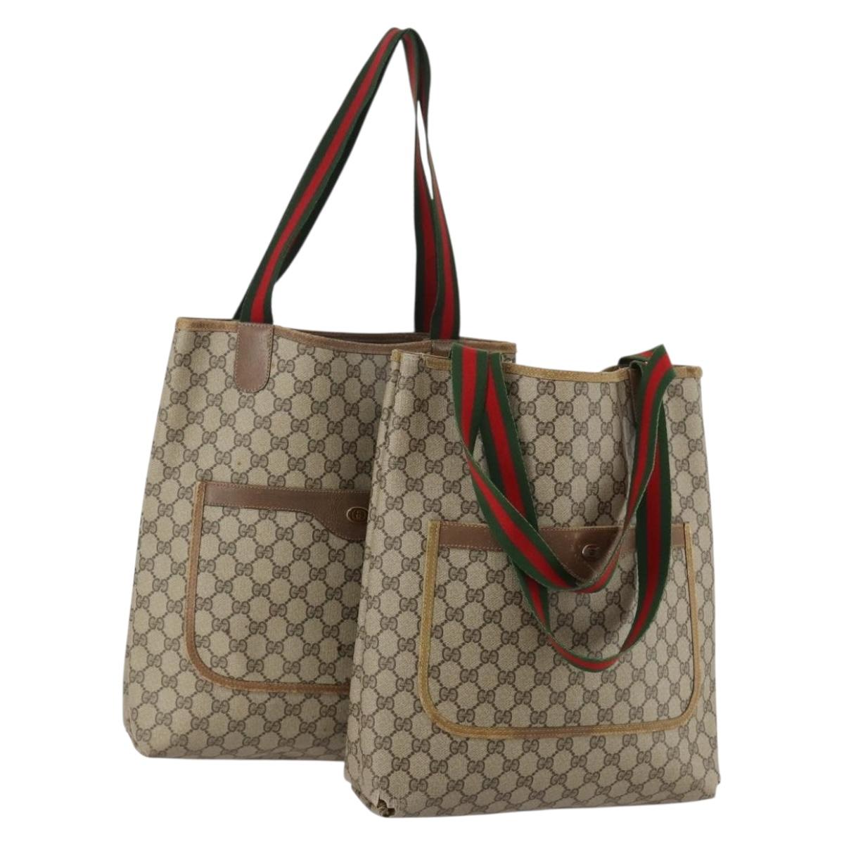GUCCI GG Supreme Web Sherry Line Tote Bag PVC 2 Set Beige Auth ti3987