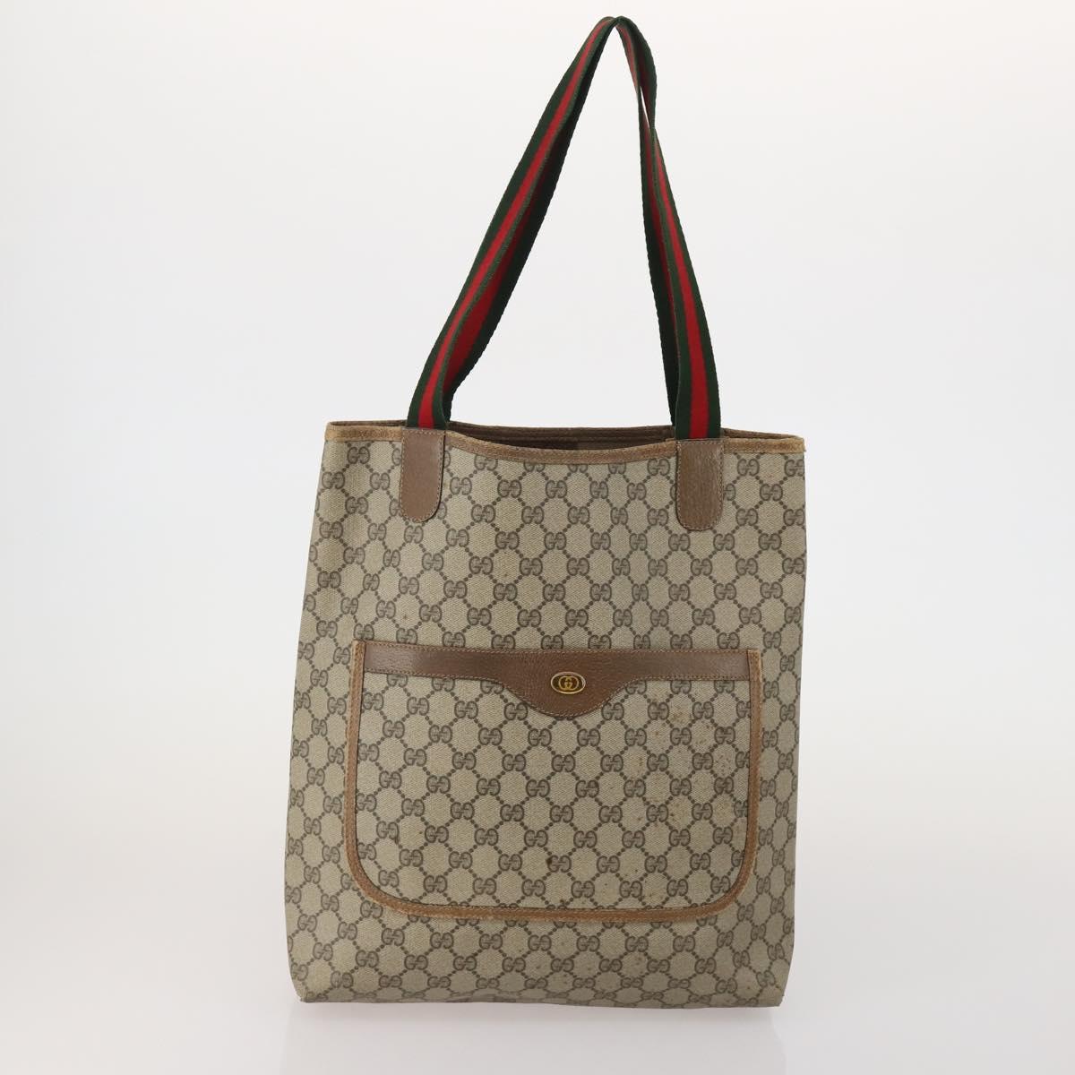 GUCCI GG Supreme Web Sherry Line Tote Bag PVC 2 Set Beige Auth ti3987
