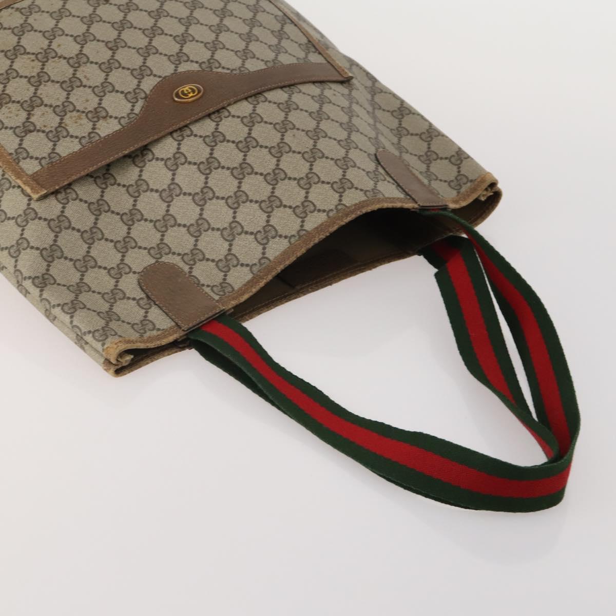 GUCCI GG Supreme Web Sherry Line Tote Bag PVC 2 Set Beige Auth ti3987